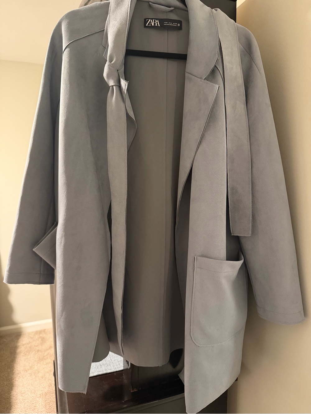 Zara Light Blue/Gray Suede-Effect Jacket with Belt